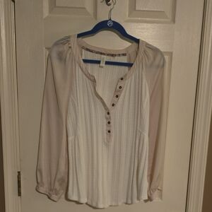 Anthropologie Blush and White Long-Sleeve Henley Top